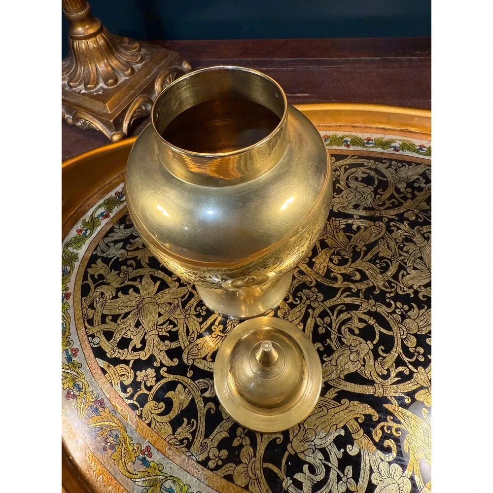 Vintage Brass Jar with‎ Lid: Mid-Century Urn-Style Vessel, Made in India